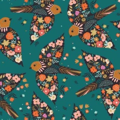 Flowered Flight  Teal
