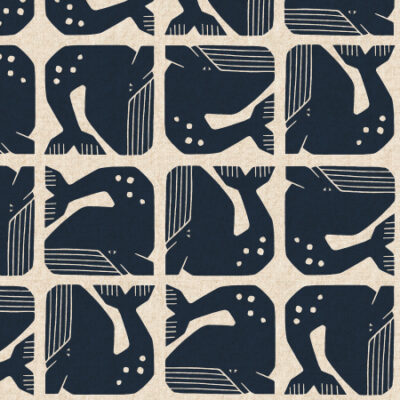 Grumpy Whale  Navy Unbleached Canvas