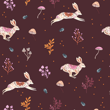 Bunnies Hopping  Burgundy