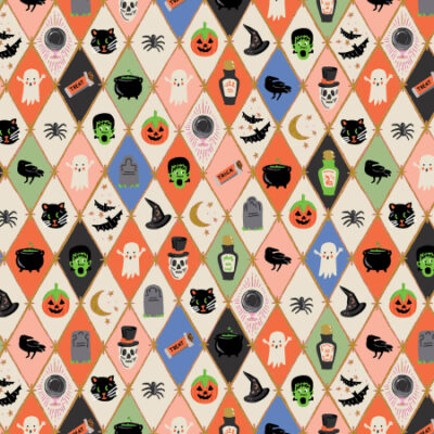 Halloween Argyle  Multi/Gold Metallic