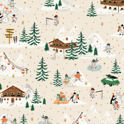 Penguin Village  Cream/Gold Metallic